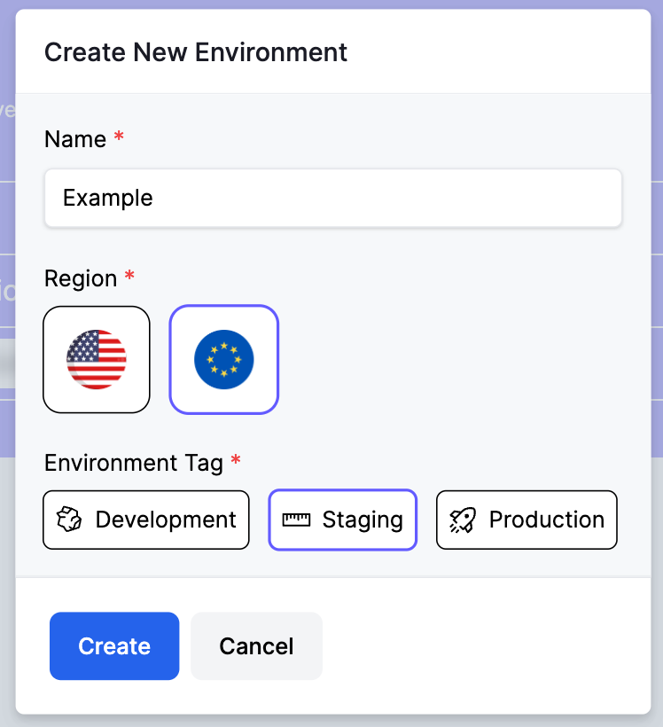 environments dropdown